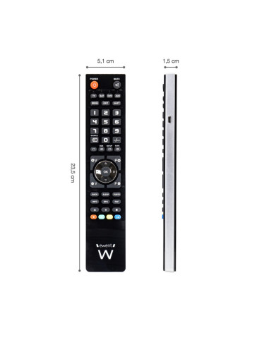 Ewent EW1570 mando a distancia DTT, DVD/Blu-ray, Proyector, SAT, STB, Altavoz para barra de sonido, TV, Universal, VCR Botones