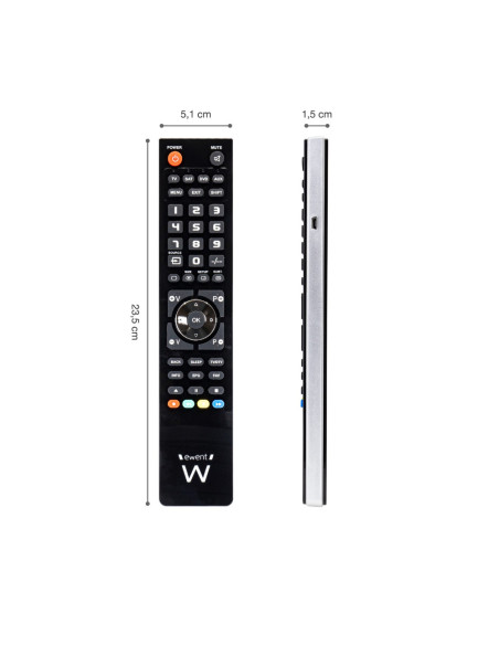 Ewent EW1570 mando a distancia DTT, DVD/Blu-ray, Proyector, SAT, STB, Altavoz para barra de sonido, TV, Universal, VCR Botones