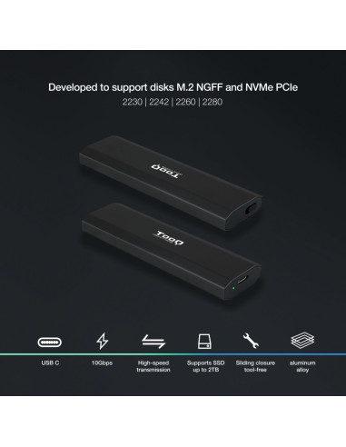 TooQ Shura Caja externa para unidad de estado sólido (SSD) Negro M.2