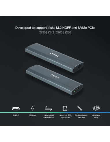 TooQ Shura Caja externa para unidad de estado sólido (SSD) Gris M.2
