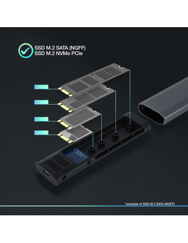 TooQ Shura Caja externa para unidad de estado sólido (SSD) Gris M.2