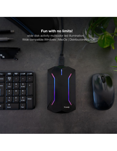 TooQ TQE-2599RGB caja para disco duro externo Carcasa de disco duro/SSD Negro 2.5"