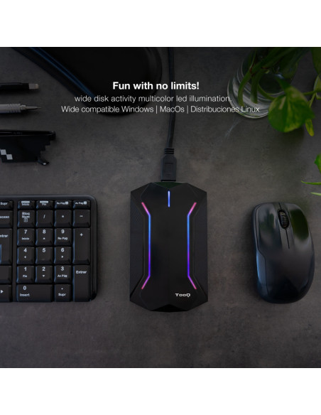 TooQ TQE-2599RGB caja para disco duro externo Carcasa de disco duro/SSD Negro 2.5"