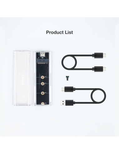 TooQ Caja Externa para SSD M.2 NGFF/NVMe, Transparente, RGB