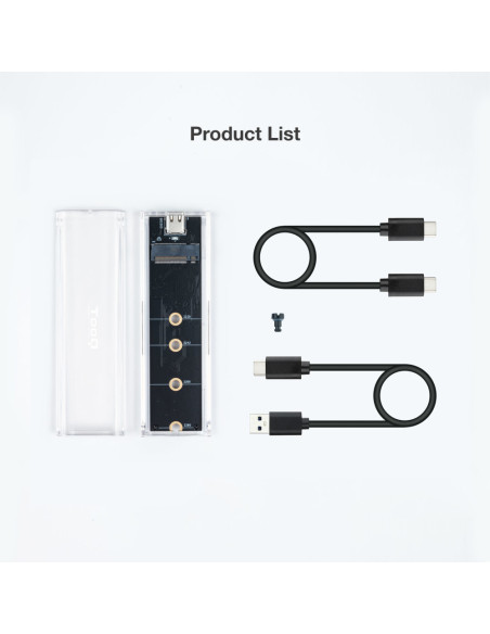 TooQ Caja Externa para SSD M.2 NGFF/NVMe, Transparente, RGB