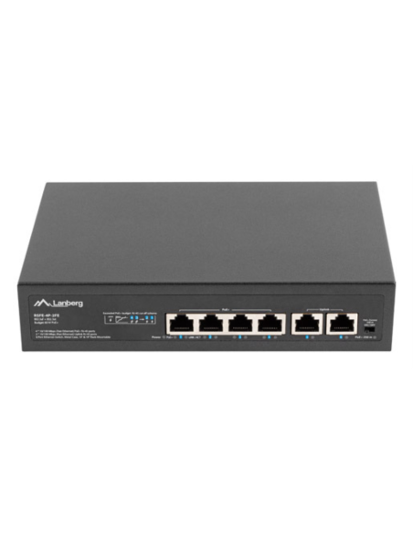 Lanberg RSFE-4P-2FE-60 switch No administrado Fast Ethernet (10/100) Energía sobre Ethernet (PoE) 1U Negro