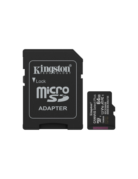 Kingston Technology 64GB microSDXC Canvas Select Plus Gen3 100MB/s A1 (Incluye adaptador de SD)