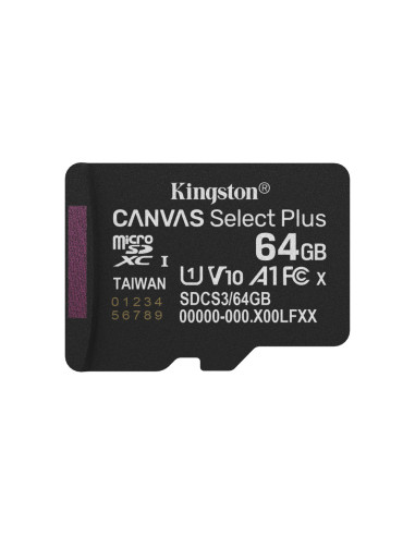 Kingston Technology 64GB microSDXC Canvas Select Plus Gen3 100MB/s A1 (Incluye adaptador de SD)