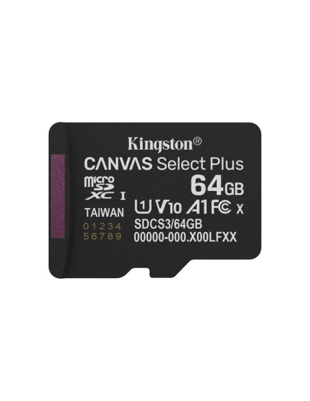 Kingston Technology 64GB microSDXC Canvas Select Plus Gen3 100MB/s A1 (Incluye adaptador de SD)