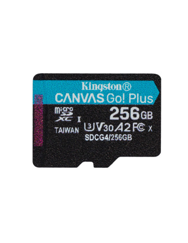 Kingston Technology Tarjeta microSDXC Canvas Go Plus Gen4 de 256 GB, 200 MB/s, A2 U3 V30 y adaptador