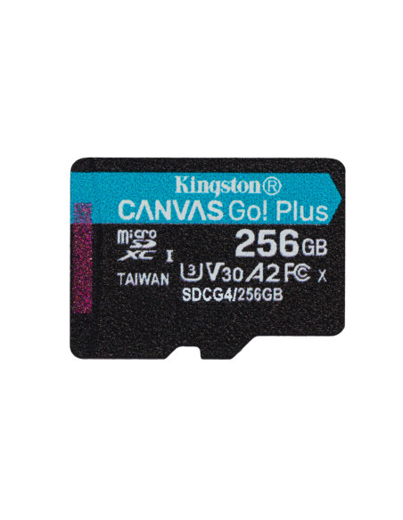 Kingston Technology Tarjeta microSDXC Canvas Go Plus Gen4 de 256 GB, 200 MB/s, A2 U3 V30 y adaptador