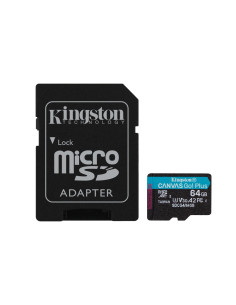 Kingston Technology Tarjeta microSDXC Canvas Go Plus Gen4 de 64 GB, 200 MB/s, A2 U3 V30 y adaptador
