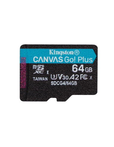 Kingston Technology Tarjeta microSDXC Canvas Go Plus Gen4 de 64 GB, 200 MB/s, A2 U3 V30 y adaptador