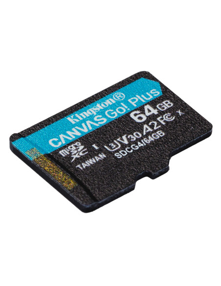 Kingston Technology Tarjeta microSDXC Canvas Go Plus Gen4 de 64 GB, 200 MB/s, A2 U3 V30 y adaptador