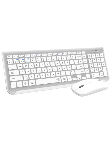 SUBBLIM Teclado con Ratón Bluetooth + 2.4G Combo Dual Prestige Extendido Plata/Blanco