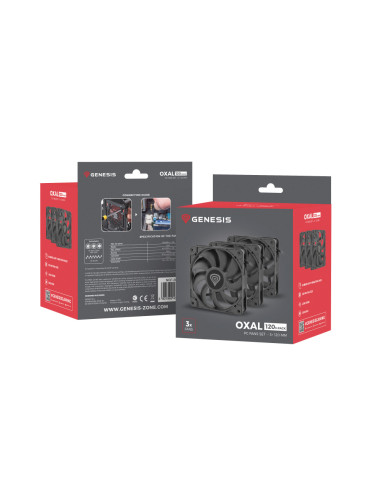 GENESIS Oxal 120 Carcasa del ordenador Ventilador 12 cm Negro 3 pieza(s)