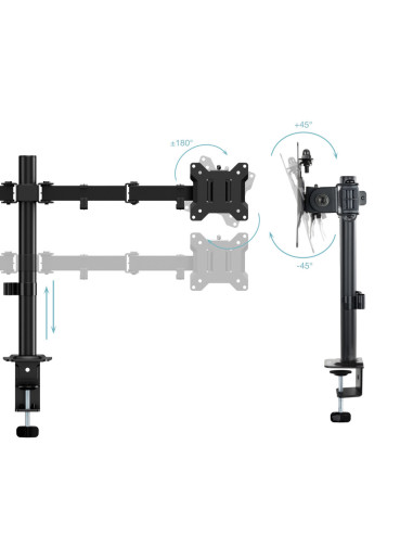 TooQ Soporte de Mesa para 2 Pantallas 17"-32", Color Negro
