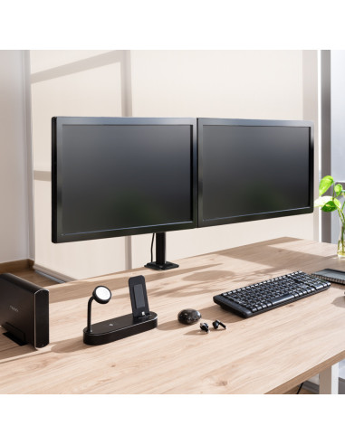 TooQ Soporte de Mesa para 2 Pantallas 17"-32", Color Negro