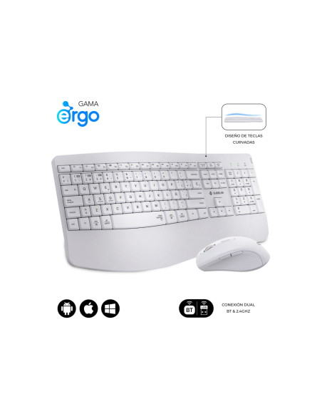 SUBBLIM SUBKBC-DCOPW1 teclado Ratón incluido Hogar / Oficina RF Wireless + Bluetooth QWERTY Español Blanco