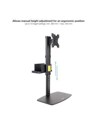 TooQ Soporte de mesa para pantallas 17”-27” con soporte integrado para CPU Ligera