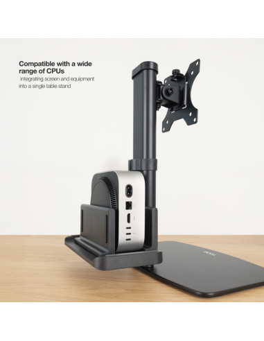 TooQ Soporte de mesa para pantallas 17”-27” con soporte integrado para CPU Ligera