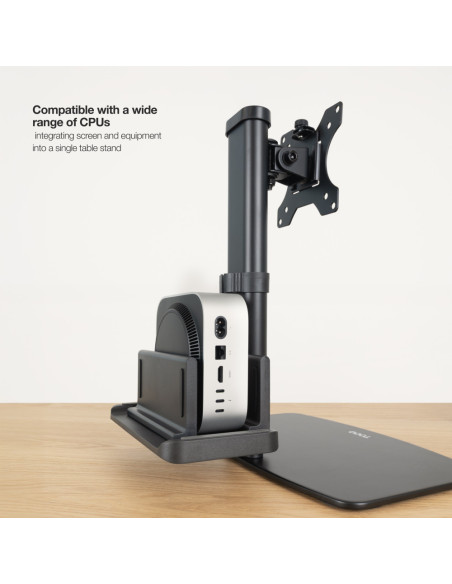 TooQ Soporte de mesa para pantallas 17”-27” con soporte integrado para CPU Ligera