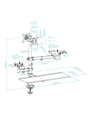 TooQ Soporte de Mesa para TPV/Impresora/Pantallas 17”-32”/Terminal/Lector/Teclado