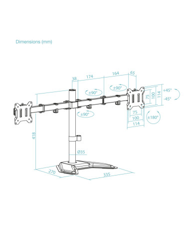 TooQ Soporte de Mesa, Giratorio e Inclinable, para 2 Pantallas de 17”-32”