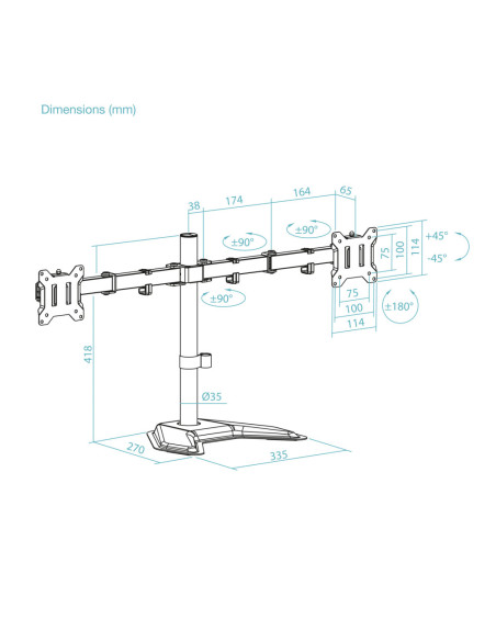 TooQ Soporte de Mesa, Giratorio e Inclinable, para 2 Pantallas de 17”-32”