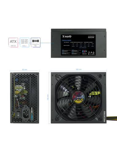 TooQ TQAPOLO-600SP unidad de fuente de alimentación 600 W 20+4 pin ATX ATX Negro