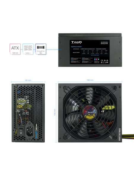 TooQ TQAPOLO-600SP unidad de fuente de alimentación 600 W 20+4 pin ATX ATX Negro