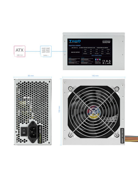 TooQ TQAPOLO-500SP unidad de fuente de alimentación 500 W 20+4 pin ATX ATX Plata