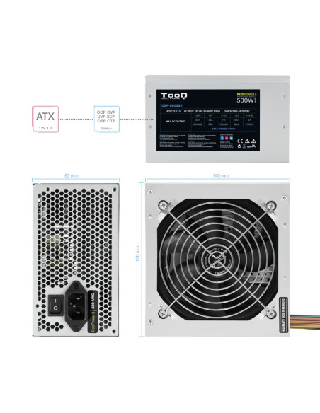 TooQ TQEP-500SSE unidad de fuente de alimentación 500 W 24-pin ATX ATX Plata