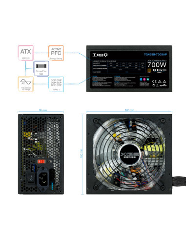 TooQ TQXGEII-700SAP unidad de fuente de alimentación 700 W 20+4 pin ATX ATX Negro