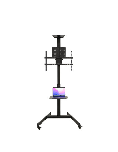 TooQ “COMETA” Soporte de Suelo con Ruedas con Regulación de Altura para Pantallas 37"- 70", Rotación 90°, Negro