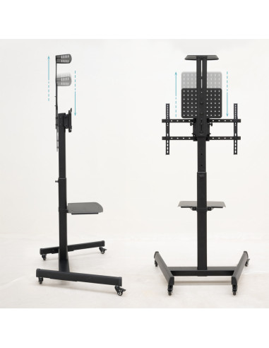 TooQ “COMETA” Soporte de Suelo con Ruedas con Regulación de Altura para Pantallas 37"- 70", Rotación 90°, Negro