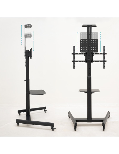TooQ “COMETA” Soporte de Suelo con Ruedas con Regulación de Altura para Pantallas 37"- 70", Rotación 90°, Negro