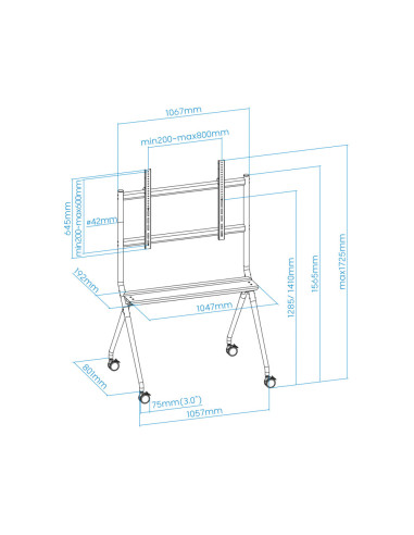 TooQ iSTAND Soporte de Suelo con Ruedas para Pantallas 50"- 86", Gris