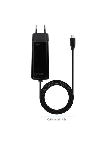 TooQ Cargador de portátil GAN USB-C PD 100W, Negro