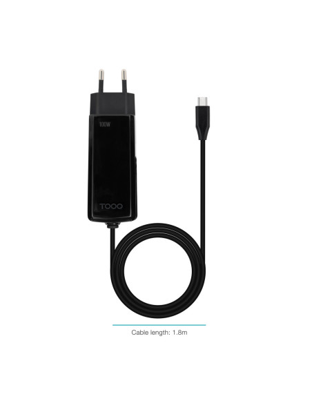 TooQ Cargador de portátil GAN USB-C PD 100W, Negro