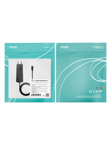 TooQ Cargador de portátil GAN USB-C PD 100W, Negro