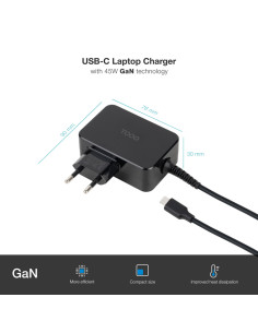 TooQ Cargador de portátil GAN USB-C PD 45W, Negro 2