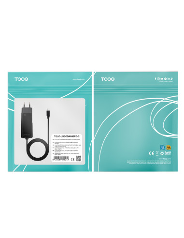 TooQ Cargador de portátil GAN USB-C PD 90W, Negro