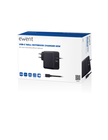 Ewent EW3978 cargador de dispositivo móvil Portátil Negro Corriente alterna Carga rápida Interior