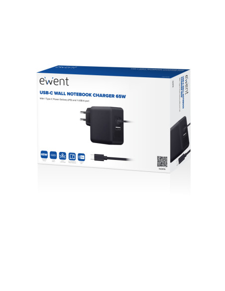 Ewent EW3978 cargador de dispositivo móvil Portátil Negro Corriente alterna Carga rápida Interior