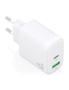 AISENS Cargador GaN 45W, 1xUSB-C PD3.0 QC4.0, 1xUSB-A QC3.0, Blanco