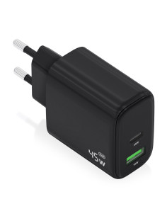 AISENS Cargador GaN 45W, 1xUSB-C PD3.0 QC4.0, 1xUSB-A QC3.0, Negro