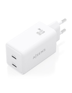 AISENS Cargador GaN 65W, 2xUSB-C PD3.0 QC4.0, Blanco 2
