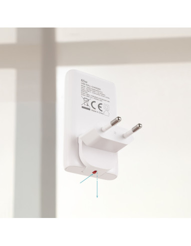 TooQ Cargador de viaje Tipo C y Tipo A, GaN 65W, USB-C/PD + USB-A/QC, Blanco