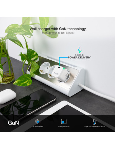 TooQ Cargador de Pared GAN USB-C/PD 30W, Blanco